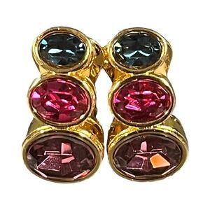 Nolan Miller Gold Tone Multi Color Crystal Oval Clip On Earrings Vintage Style